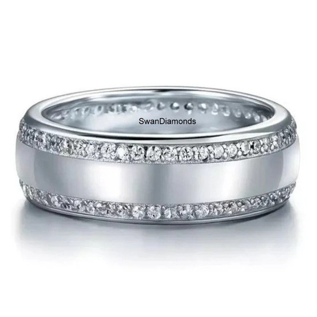 Moissanite Wedding Band, 14K White Gold Full Eternity Band, Round Cut ...