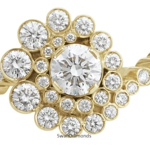 Rond geslepen moissaniet-diamanten spiraalring, ring set diamanten ring, moissaniet trouwring van 14 kt goud, antieke stijl ring, cadeau bruidsmeisje