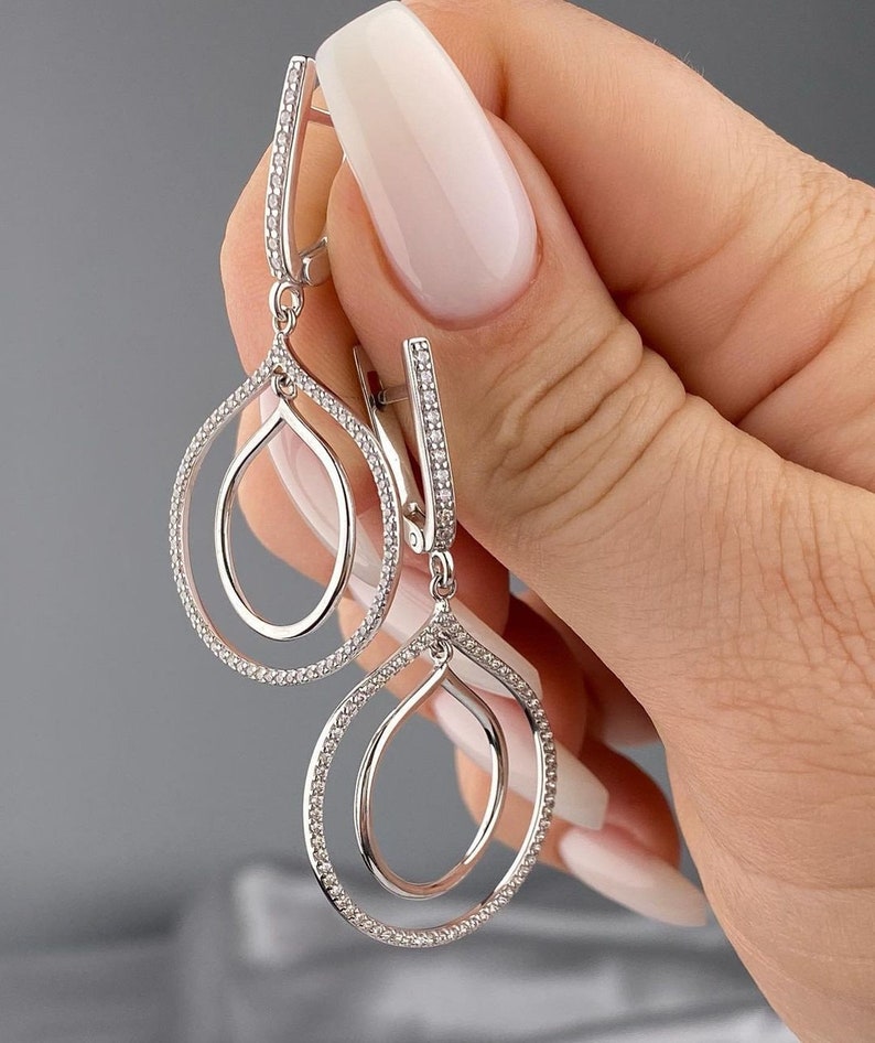 Moissanite Diamond Teardrop Dangle Drop Earrings, 935 Argentium Silver