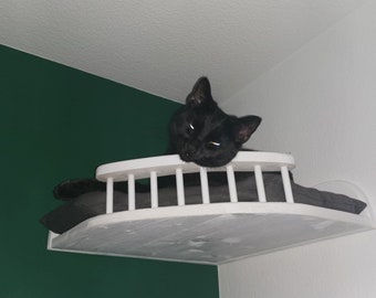 Corner bed for cats made of solid spruce wood including cushion, for wall mounting, cat walk, cat climbing course, wall shelf, interactive