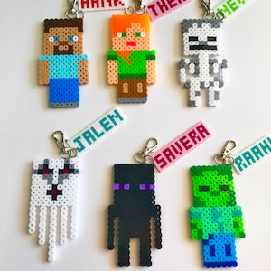 Minecraft Personalized Keychain Custom Name Keyrings Steve Creeper Alex Enderman Skeleton Ghast Zombie Kids Lucky Charm Birthday Party Favor