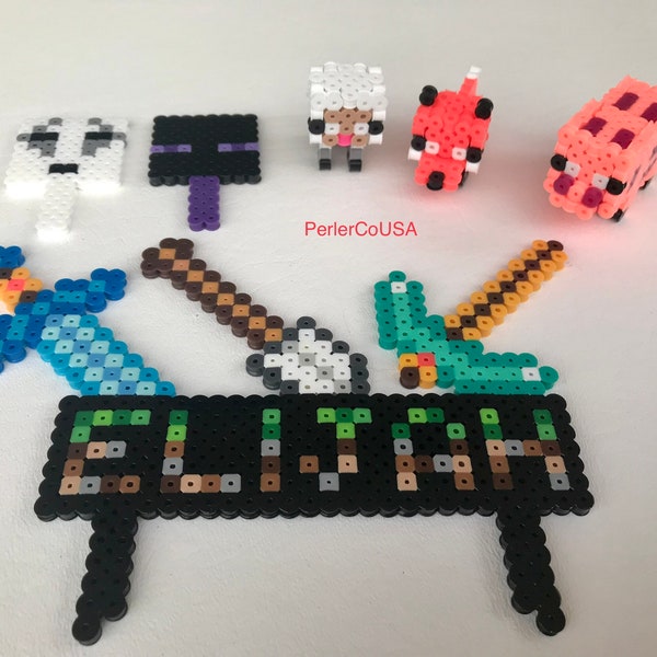 6pc Mine Craft Inspired Birthday Cake Toppers Custom Name Plate 3D Animals Pig Fox Sheep Ghast Enderman Boys Girls Personalized Party Favors