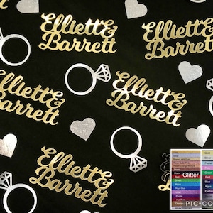 2 Names Rings Hearts Confetti Custom Engagement Personalized Wedding Anniversary Bridal Shower Table Scatter Party Decoration