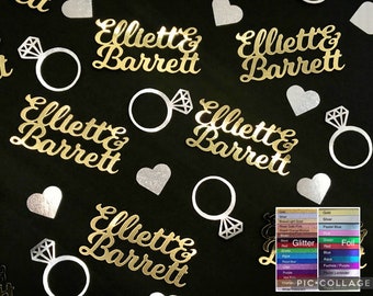 2 Names Rings Hearts Confetti Custom Engagement Personalized Wedding Anniversary Bridal Shower Table Scatter Party Decoration