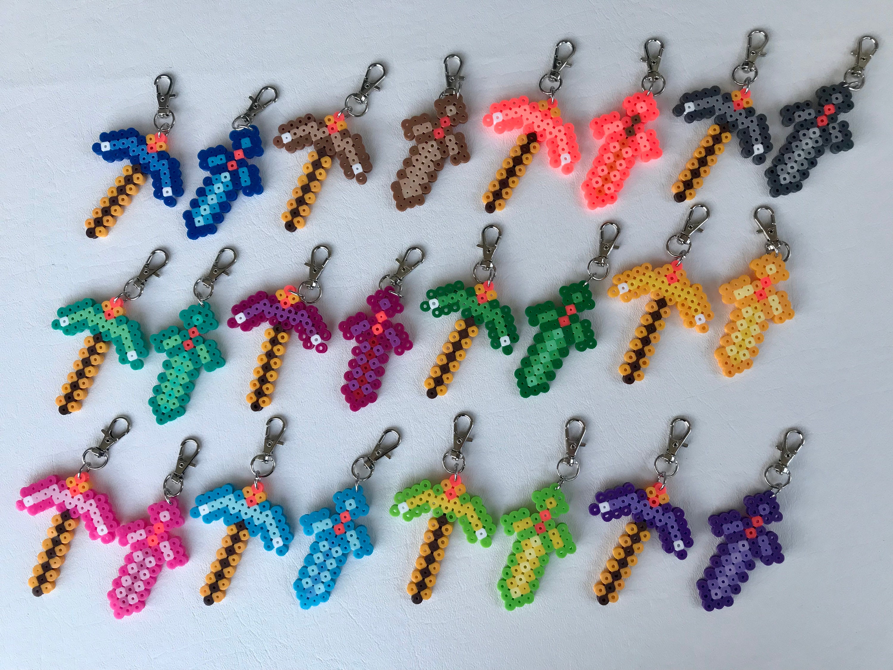 Mine Craft Inspired Pickaxes Pick Axes Swords Keychains Zipper