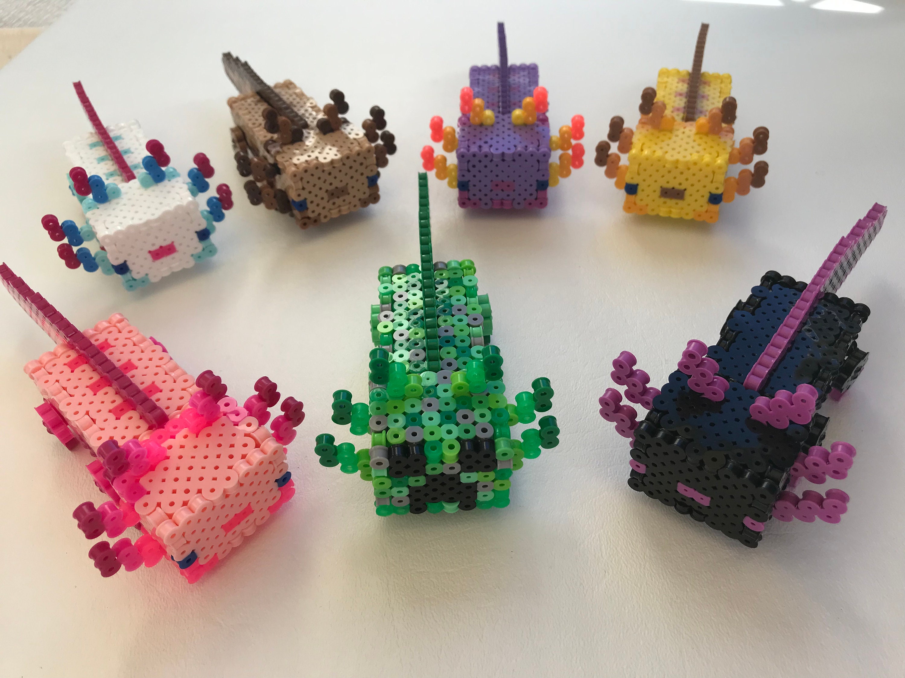 Cute and Colorful Chibi Axolotl Hama Fuse Perler Bead Art Designs 