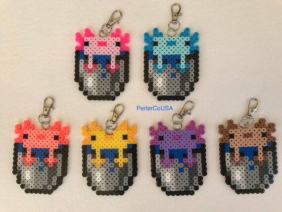 Mine Craft Axolotl in Bucket Cup Keychains Fridge Magnets Zipper