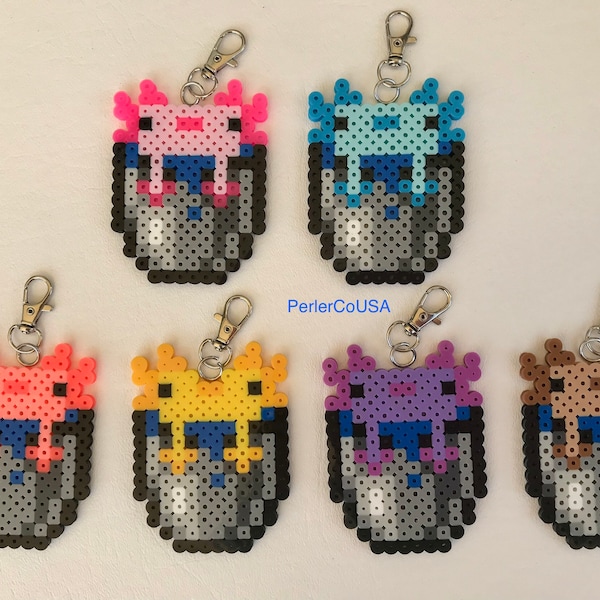 Mine Craft Axolotl in Bucket Cup Keychains Fridge Magnets Zipper Pulls Handbag Keyrings Backpack Tags Zipper Clasps