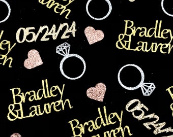 2 Names or 2 Words Personalized Confetti Dates Rings Hearts Custom Glitter Table Scatter Engagement Weddings Bridal Showers Personalized