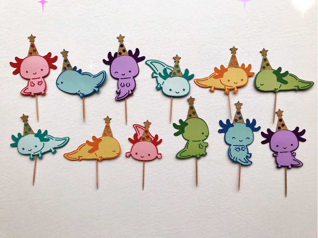 Axolotl Watercolor Cupcake Toppers by KM Studio