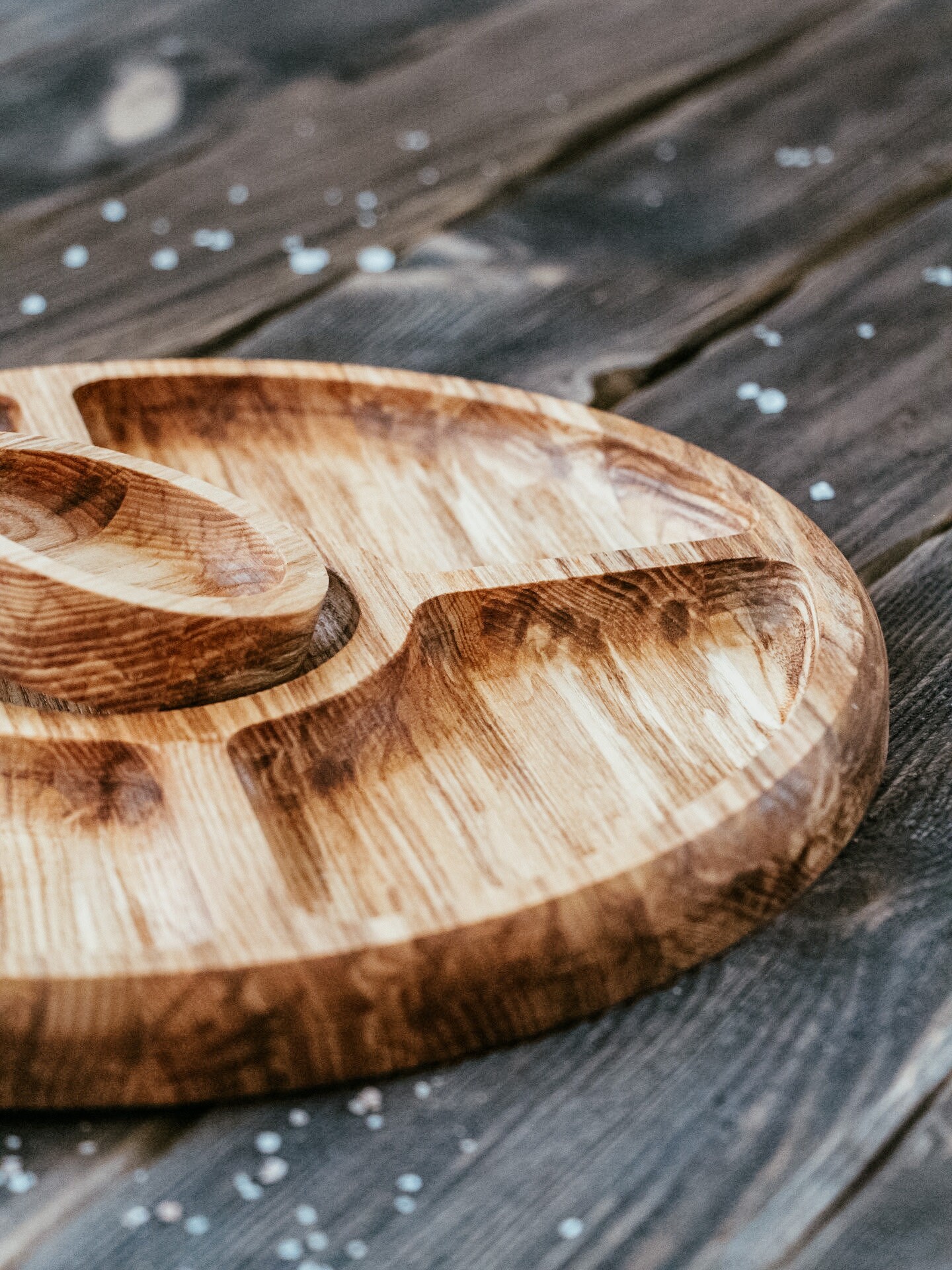 Wooden plate divided into 5 section Sectional round wooden Etsy