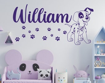 Personalized Name Wall Sticker Custom Vinyl Decal 101 Dalmatians Puppy Dog Disney Cartoon Stencil Kids Bedroom Cartoon Art Decor
