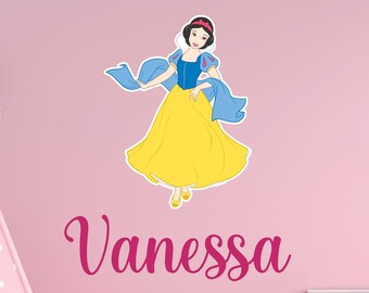 Personalized Name Wall Sticker. Custom Vinyl Decal. Snow White and the Seven Dwarfs Princess Girl Disney. Cartoon Kids Bedroom Art Decor.