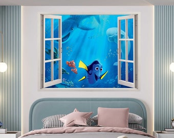 Finding Nemo 3D, Wallpaper Decal, Movie Disney,Window View Wall Art, Pixar Movie Vinyl, Wall Decoration Kid's Room, Room Mural Stickers,