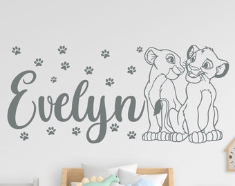 Personalized Name Wall Sticker Custom Vinyl Decal Simba Nala The Lion King Disney Cartoon Stencil Kids Bedroom Cartoon Art Decor