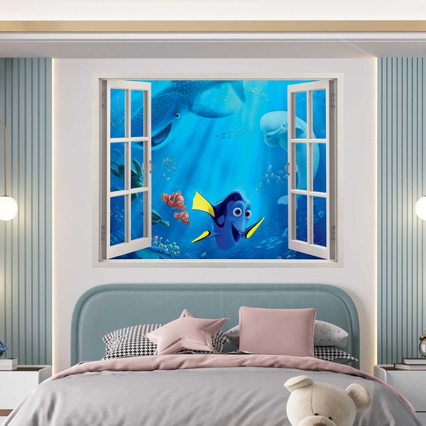 Finding Nemo 3D, Wallpaper Decal, Movie Disney,Window View Wall Art, Pixar Movie Vinyl, Wall Decoration Kid's Room, Room Mural Stickers,