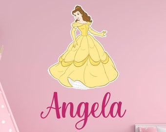 Personalized Name Wall Sticker. Custom Vinyl Decal. Beauty And The Beast Belle Princess Girl Disney. Cartoon Kids Bedroom Art Decoration.