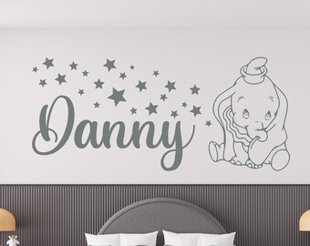 Personalized Name Wall Sticker Custom Vinyl Decal Dumbo Disney Cartoon Stencil Kids Bedroom Cartoon Art Decor