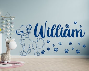 Personalized Name Wall Sticker Custom Vinyl Decal Simba The Lion King Disney Cartoon Stencil Kids Bedroom Cartoon Art Decor