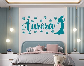Personalized Name Wall Sticker Custom Vinyl Decal Aurora Sleeping Beauty Princess Girl Disney Cartoon Stencil Kids Bedroom Cartoon Art Decor