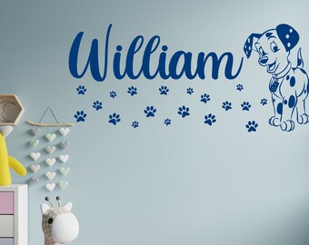 Personalized Name Wall Sticker Custom Vinyl Decal 101 Dalmatians Puppy Dog Disney Cartoon Stencil Kids Bedroom Cartoon Art Decor