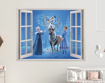 Die Eiskönigin Elsa Anna Olaf 3D Wallpaper Aufkleber, Disney Prinzessin Fensterbild Wandkunst, Pixar Film Vinyl, Wanddekoration Kinderzimmer, RoomStickers