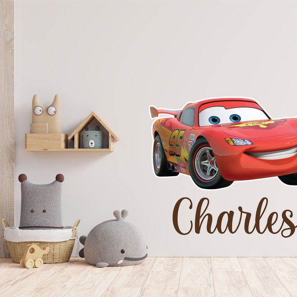 Personalized Name Wall Sticker. Custom Vinyl Decal. Lightning McQueen Cars Character Pixar . Cartoon Kids Bedroom Art Decoration.