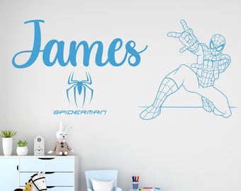 Personalized Name Wall Sticker Custom Vinyl Decal Spiderman Marvel Superhero Cartoon Stencil Kids Baby Boy Girl Bedroom Cartoon Art Decor