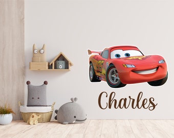 Personalized Name Wall Sticker. Custom Vinyl Decal. Lightning McQueen Cars Character Pixar . Cartoon Kids Bedroom Art Decoration.