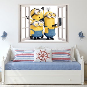 Minions 3D Wallpaper Decal, Despicable me Window View Wall Art, Pixar Movie Vinyl, Wall Decoration Kid's Room, Room Mural Stickers, image 4