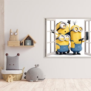 Minions 3D Wallpaper Decal, Despicable me Window View Wall Art, Pixar Movie Vinyl, Wall Decoration Kid's Room, Room Mural Stickers, image 9
