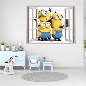 Minions 3D Wallpaper Decal, Despicable me Window View Wall Art, Pixar Movie Vinyl, Wall Decoration Kid's Room, Room Mural Stickers, image 7