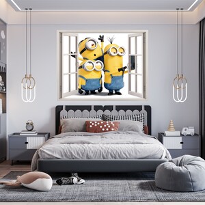 Minions 3D Wallpaper Decal, Despicable me Window View Wall Art, Pixar Movie Vinyl, Décoration murale Chambre denfant, Autocollants muraux de chambre, image 8