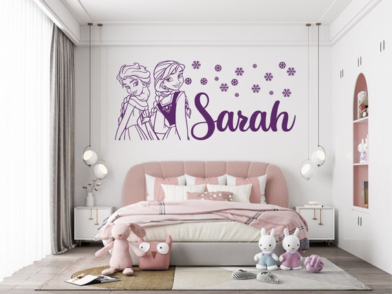 Etsy - Decal Custom Frozen Queen Art Decor Sticker Disney Princess Name Elsa Cartoon Wall Kids Vinyl Disney Stencil Anna Personalized Bedroom Fairy