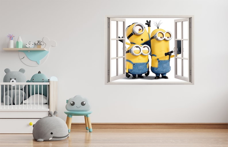 Minions 3D Wallpaper Decal, Despicable me Window View Wall Art, Pixar Movie Vinyl, Wall Decoration Kid's Room, Room Mural Stickers, image 3
