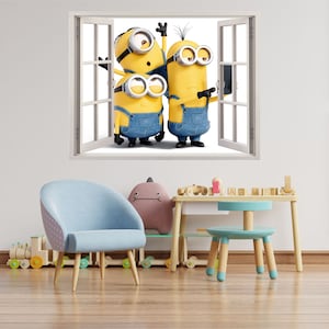 Minions 3D Wallpaper Decal, Despicable me Window View Wall Art, Pixar Movie Vinyl, Wall Decoration Kid's Room, Room Mural Stickers, image 6