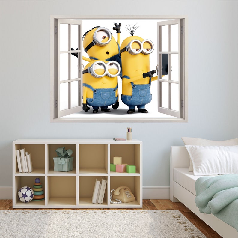 Minions 3D Wallpaper Decal, Despicable me Window View Wall Art, Pixar Movie Vinyl, Wall Decoration Kid's Room, Room Mural Stickers, image 5