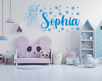 Personalized Name Wall Sticker Custom Vinyl Decal Elsa Frozen Disney Fairy Stencil Kids Bedroom Cartoon Art Decor