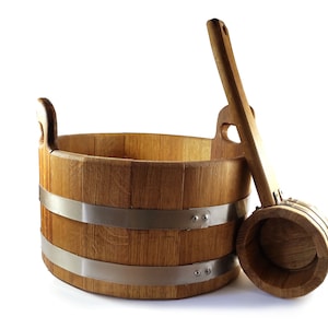 Wooden Sauna Bucket Sauna Bucket And Ladle Oak Sauna Accessories Kit Gift Idea Sauna Decor Personalized Wood Bath Bucket Rustic Gift For Him