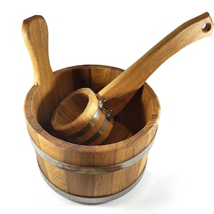 Sauna Bucket And Ladle Wooden Bucket Bath Kit Sauna Supplies Gift Farmhouse Decor Sauna Oak Bucket Customized Sauna Accessories Gift For Dad