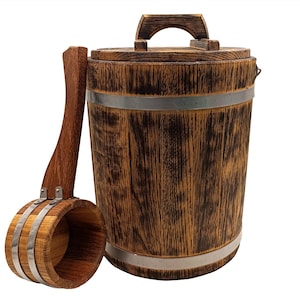Sauna Bucket And Ladle Wooden Water Bucket Oak Steamer Bath Gift Customized Sauna Accessories Wood Bucket Personalized Farmhouse Decor Gift