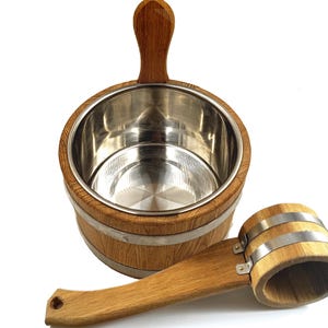 Wooden Bath Bucket And Ladle Oak Sauna Bucket Kit Sauna Supplies Gift Spa Farmhouse Decor Customized Sauna Bucket Water Sauna Gift For Him