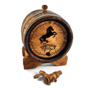 Prancing Pony Whisky Barrel Lord Of The Rings Gift Idea for Rustic Weeding Decor Custom Wine Cask Birthday Gift Hobbit Monogramed Oak Barrel