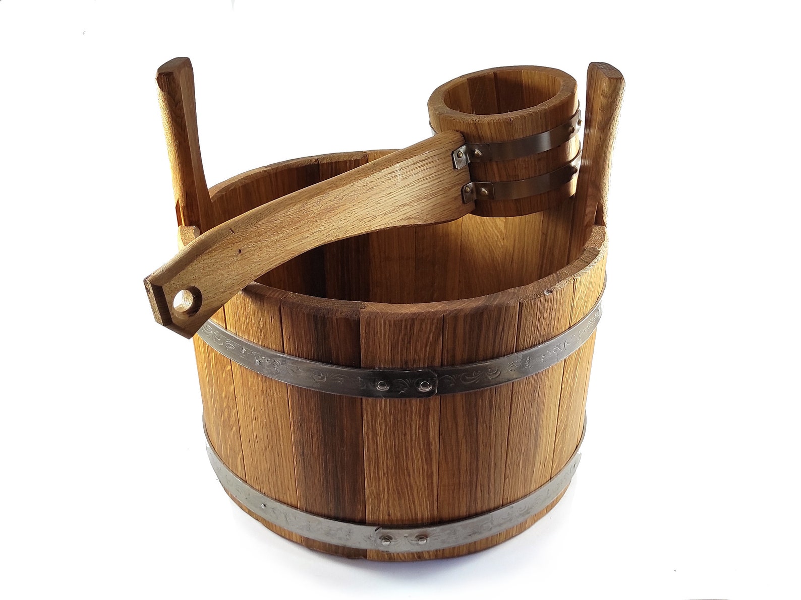 Oak Sauna Bucket 10L, Wooden Barrel Bath Gift Set Old Wooden Bowl Sauna Crafting Supplies Water