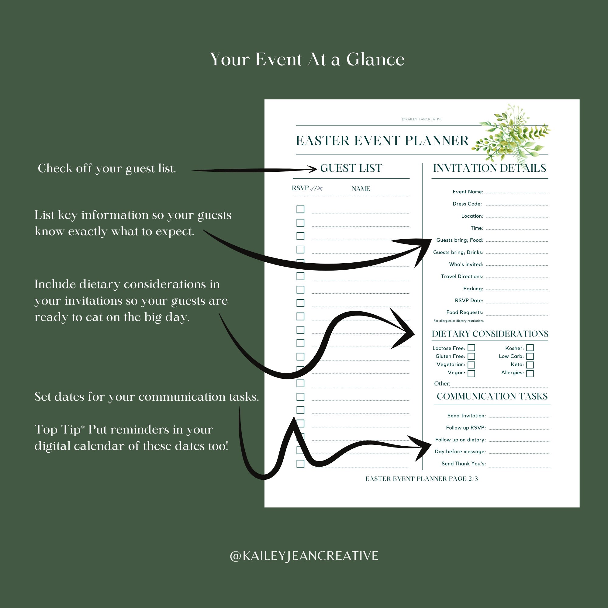 Easter Planner Printable BUNDLE, Printable Dinner Party Planner Kit ...