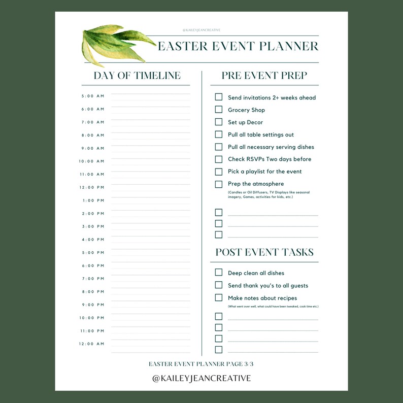 Easter Weekend Programme Design Easter Weekend Planner Printable Dinner Party Planner Kit - Etsy