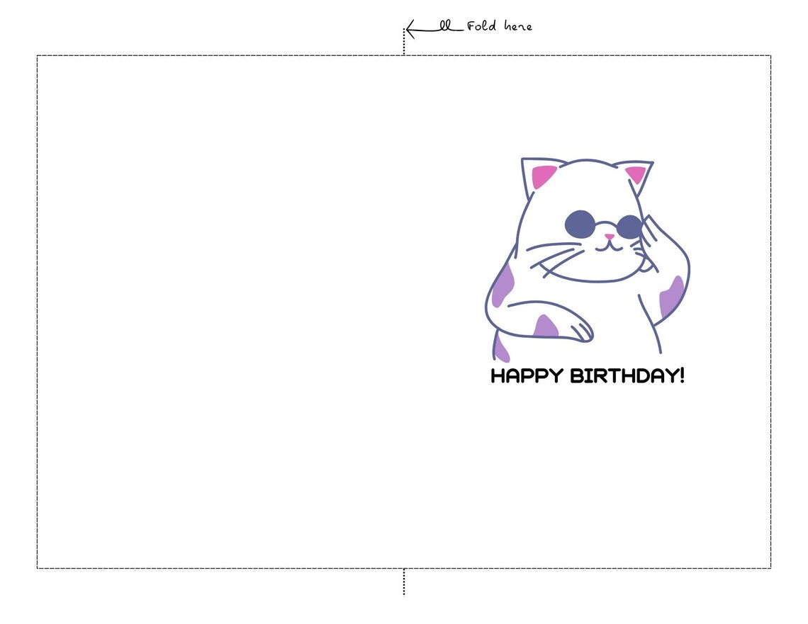 Printable Happy Birthday Card With Cat | Instant Download 5x7 PDF ...