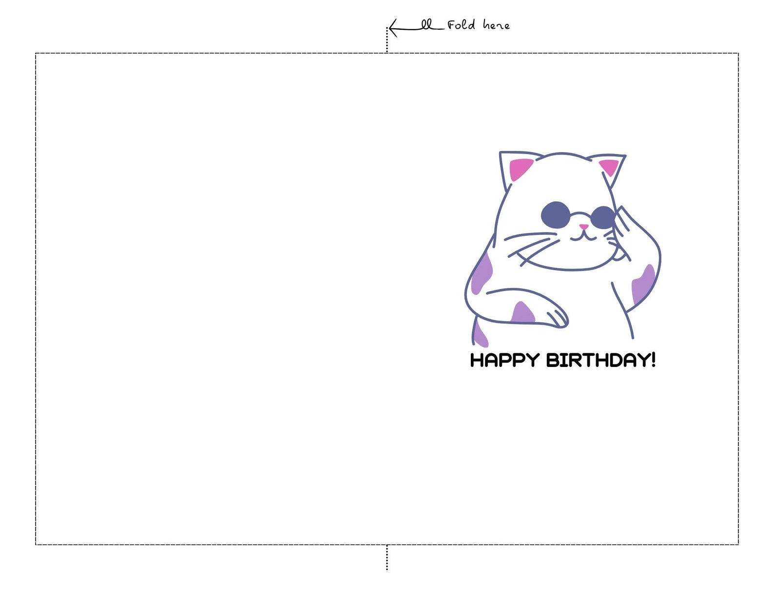 Printable Happy Birthday Card With Cat | Instant Download 5x7 PDF ...