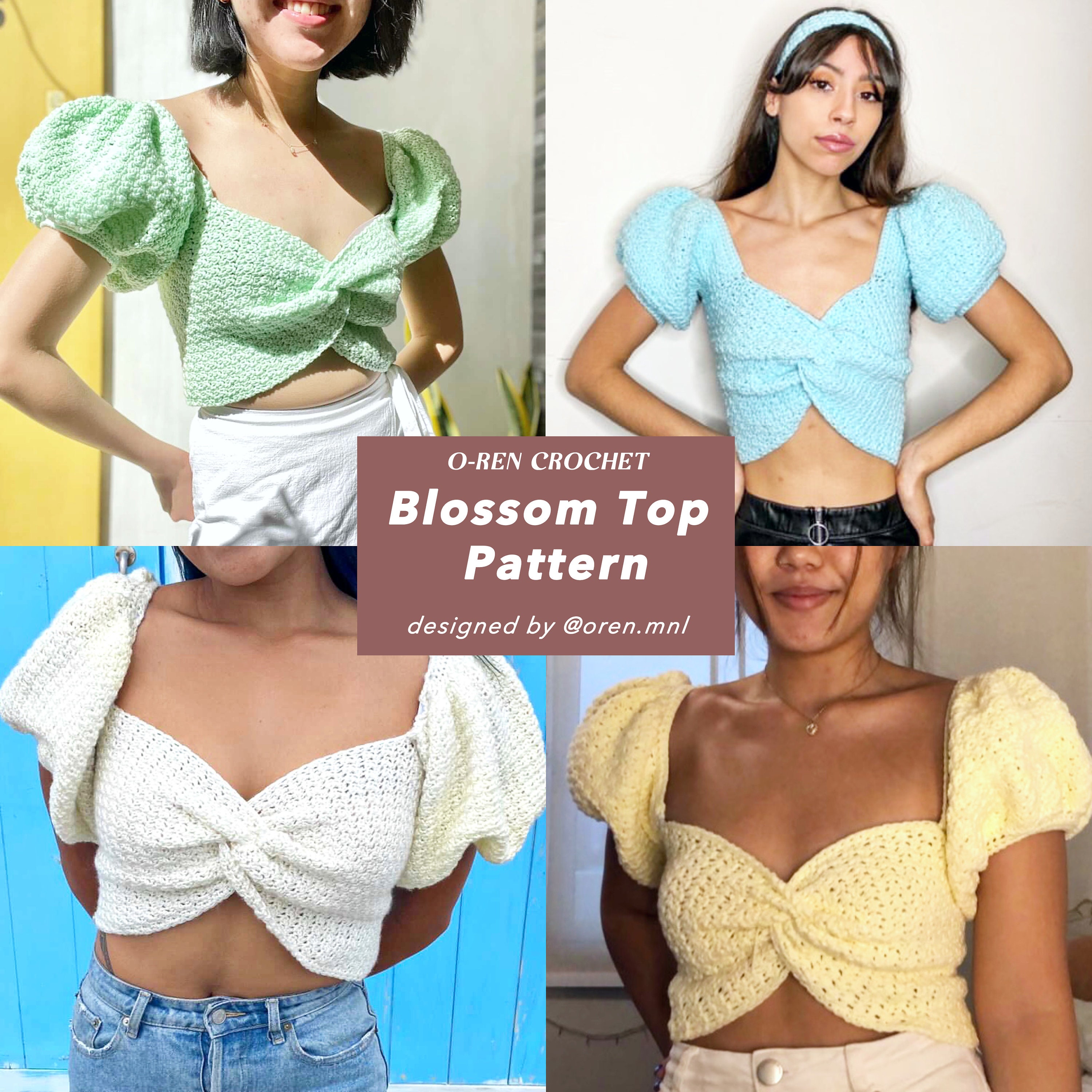 Blossom Top Crochet Pattern Reversible Puff Sleeve Crop - Etsy
