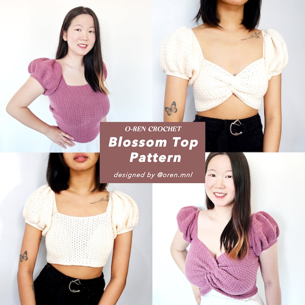 Blossom Top | Crochet Pattern | Reversible Puff Sleeve Crop Top